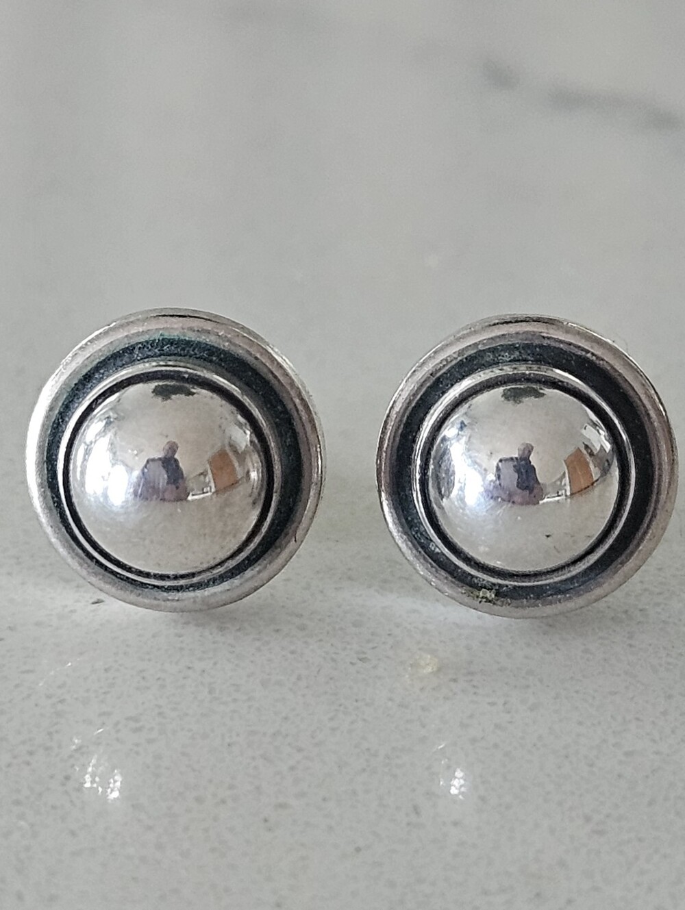 Harald Nielsen Georg Jensen Denmark #8 Round Silver Dome Button Stud Earrings